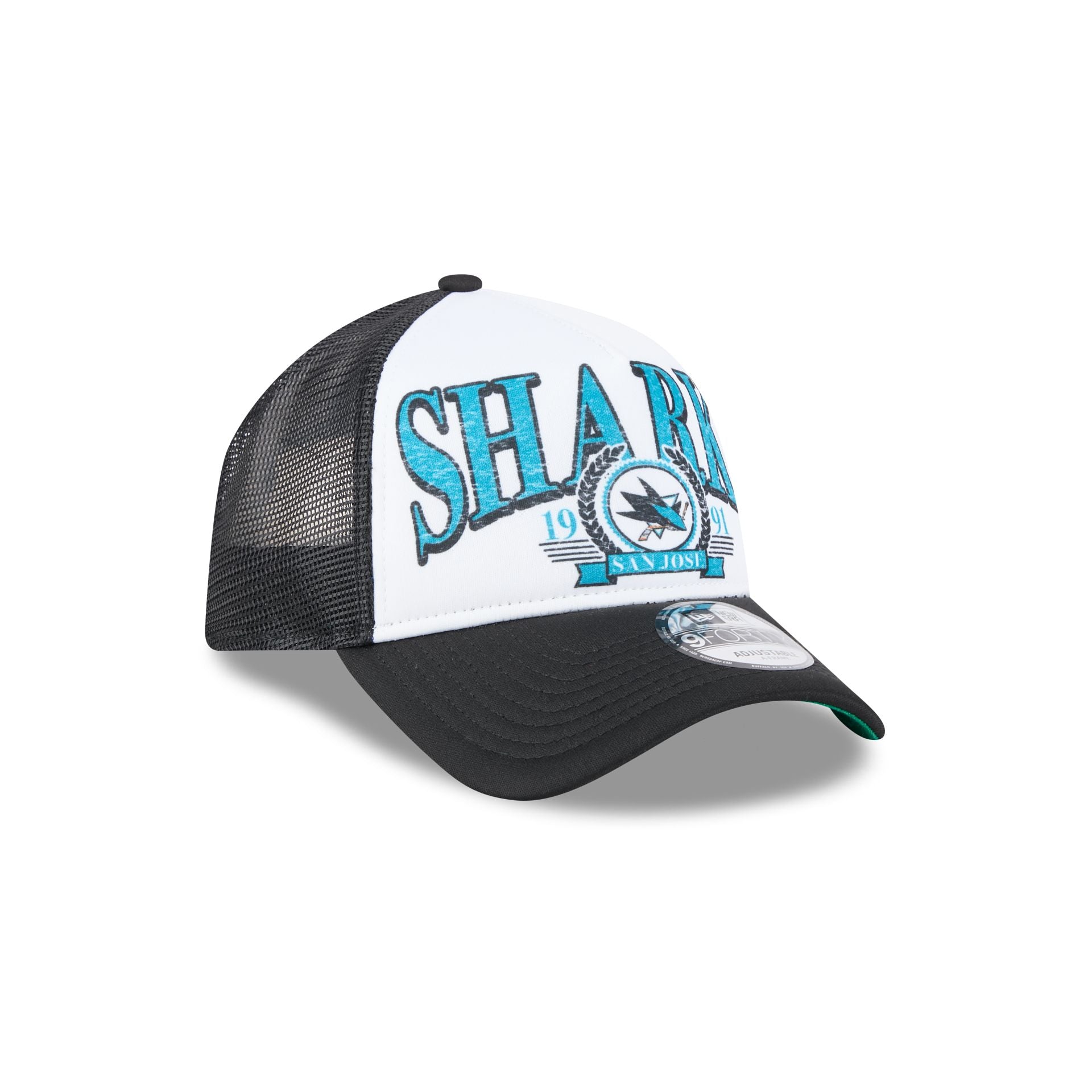 San Jose Sharks Distressed 9FORTY A-Frame Trucker Hat - Image 3