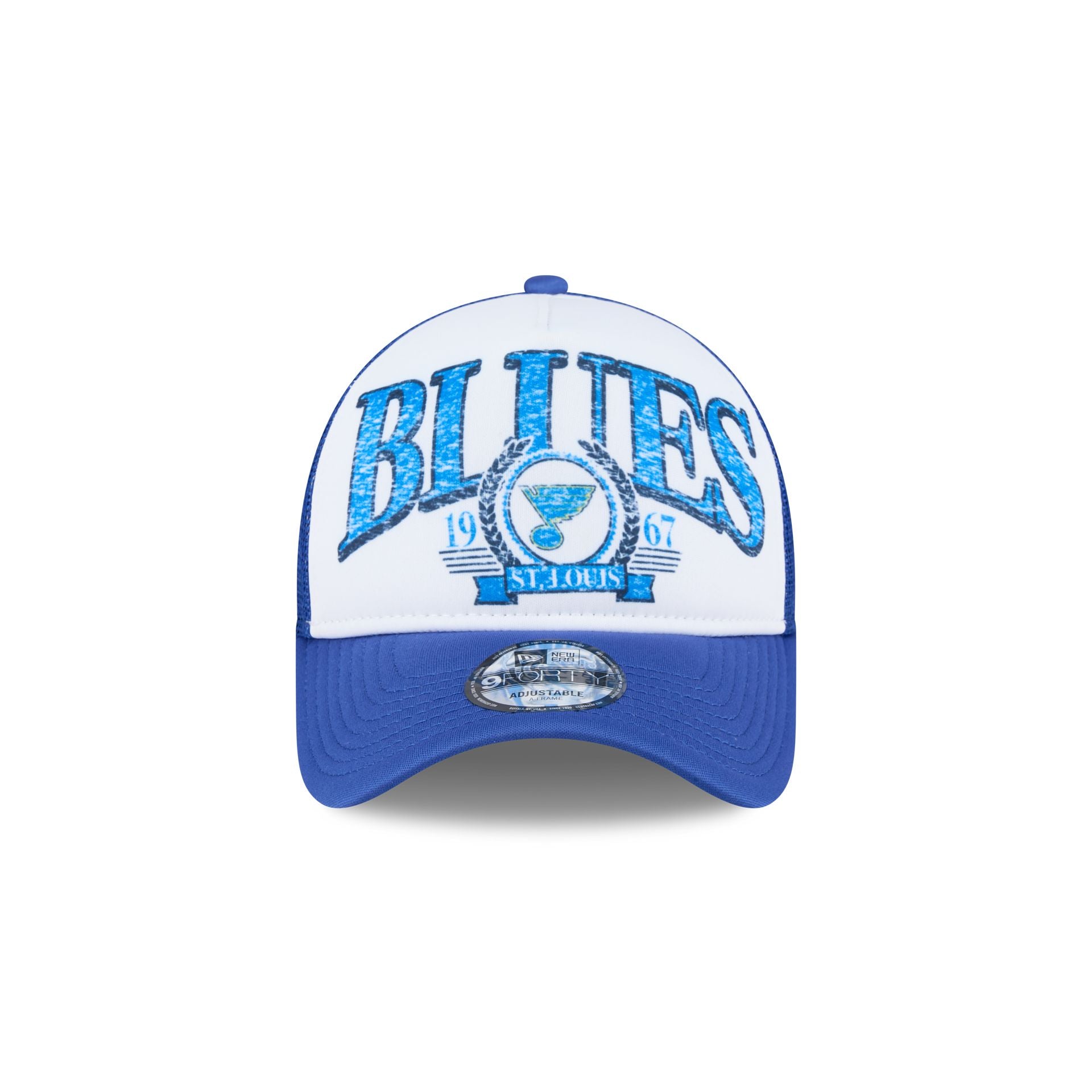 St. Louis Blues Distressed 9FORTY A-Frame Trucker Hat - Image 2