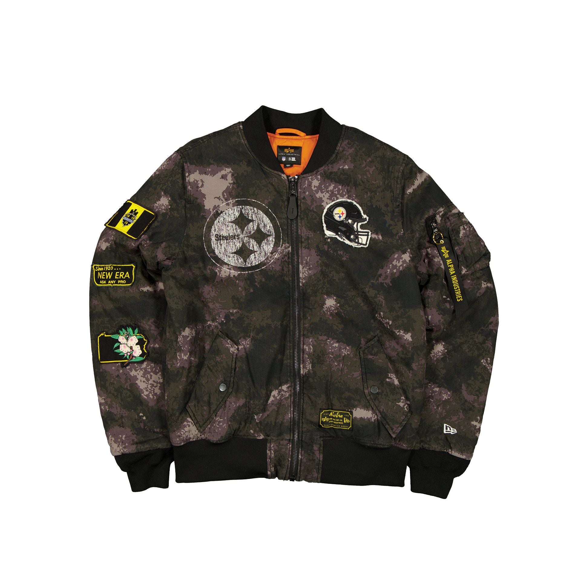 Alpha Industries x Pittsburgh Steelers Black Camo MA-1 Bomber Jacket