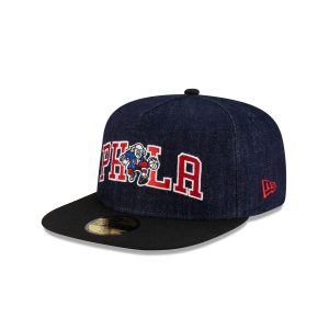 Philadelphia 76ers Navy Denim 59FIFTY A-Frame Fitted Hat